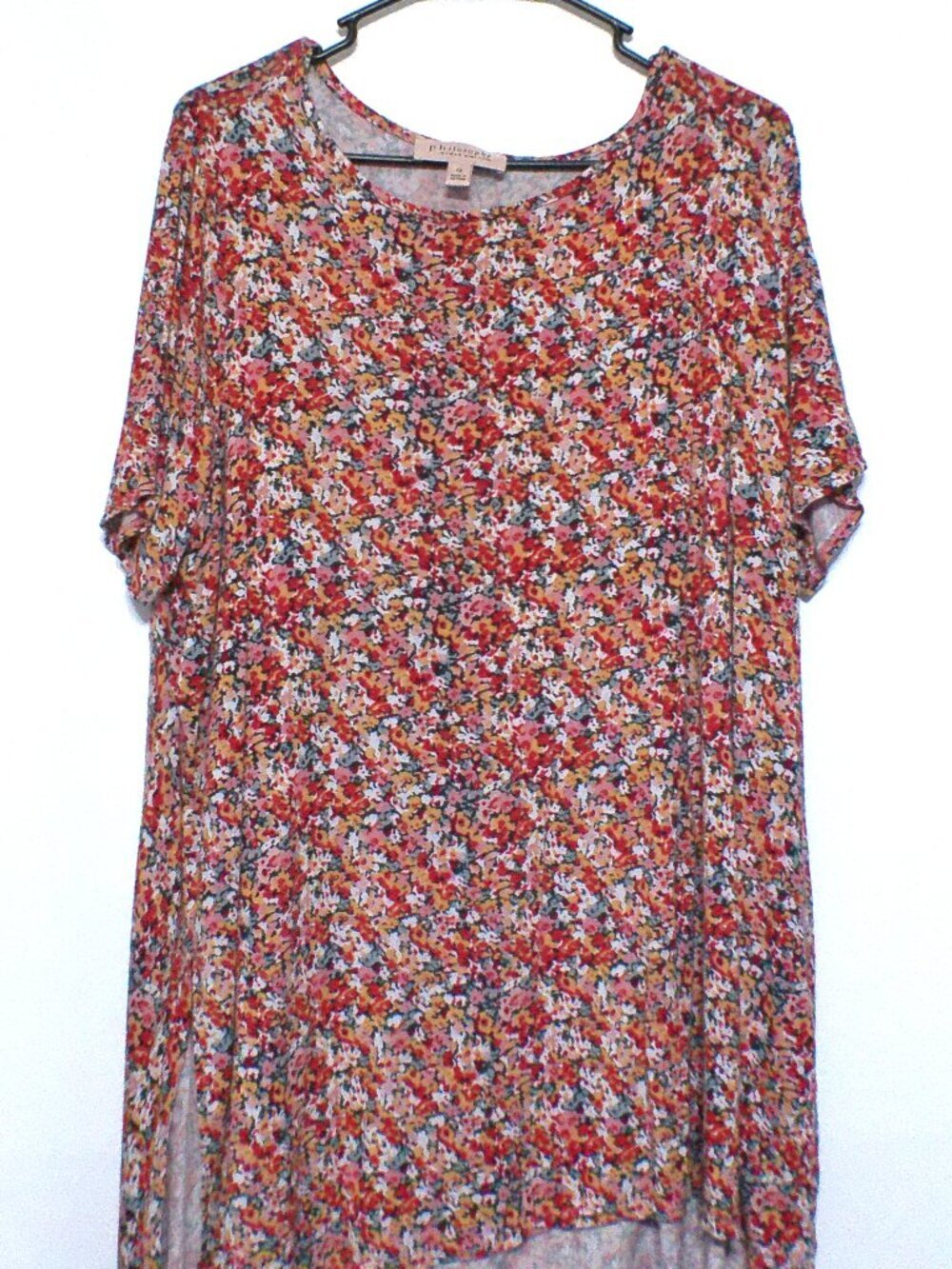 Philosophy Women’s 1X Floral Tunic Top Multicolor Short Sleeve Stretch Flowy